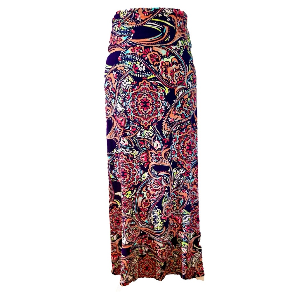 Kenar Paisley Maxi Skirt in Navy, Pink, Orange & Green